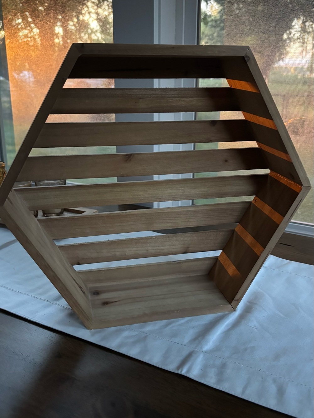 Natural Wood Hexagon Wall Shelf - Brown